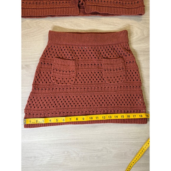 Brand Free People Beach Crochet 2 Piece Set Rust Orange Vest & Mini Skirt Small - Picture 5 of 16